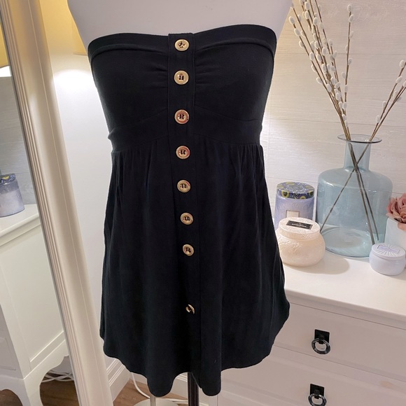 Aritzia -Talula black strapless flowing tube top with gold buttons - Picture 1 of 6